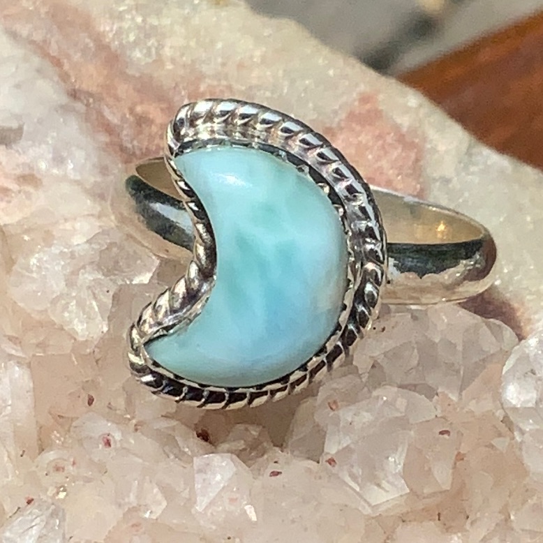 Larimar Crescent Moon 925 Sterling Silver Ring Size 8 60$